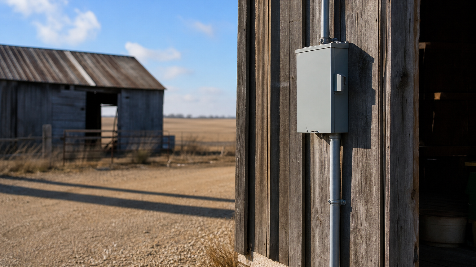Agricultural electrical wiring by North Star Electric on a Manitoba farm outbuilding