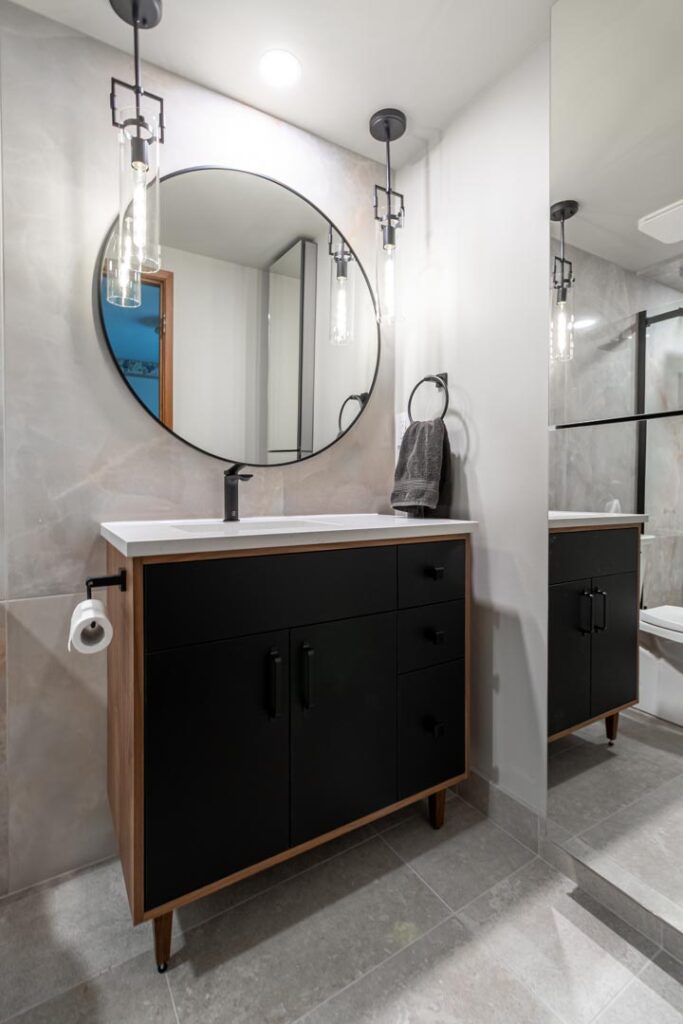 Vanity pendant lighting in a bathroom by North Star Electric in Winnipeg, Manitoba