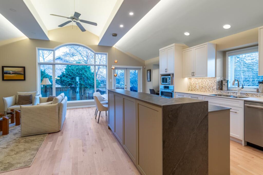 Recessed ceiling lighting in a modern kitchen by North Star Electric in Winnipeg, Manitoba