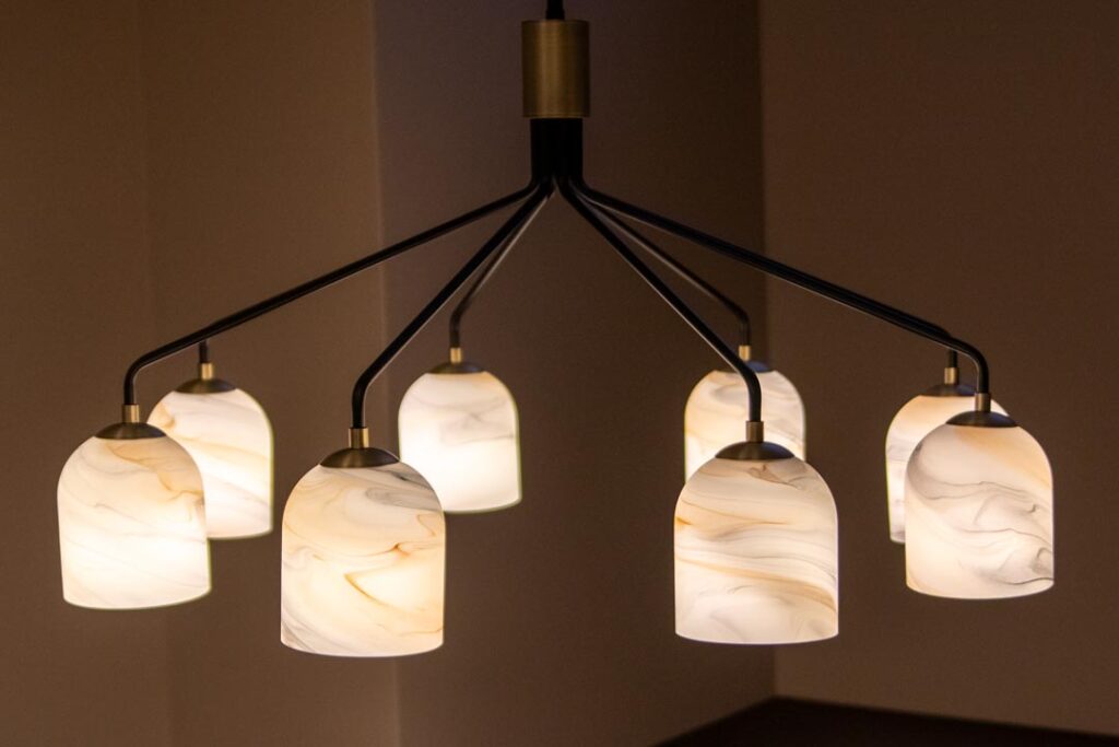 Linear chandelier fixture installed by North Star Electric in Winnipeg, Manitoba